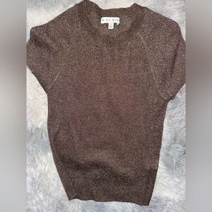 Miou Muse Brown Metallic Short-Sleeve Knit Sweater - NWOT Small